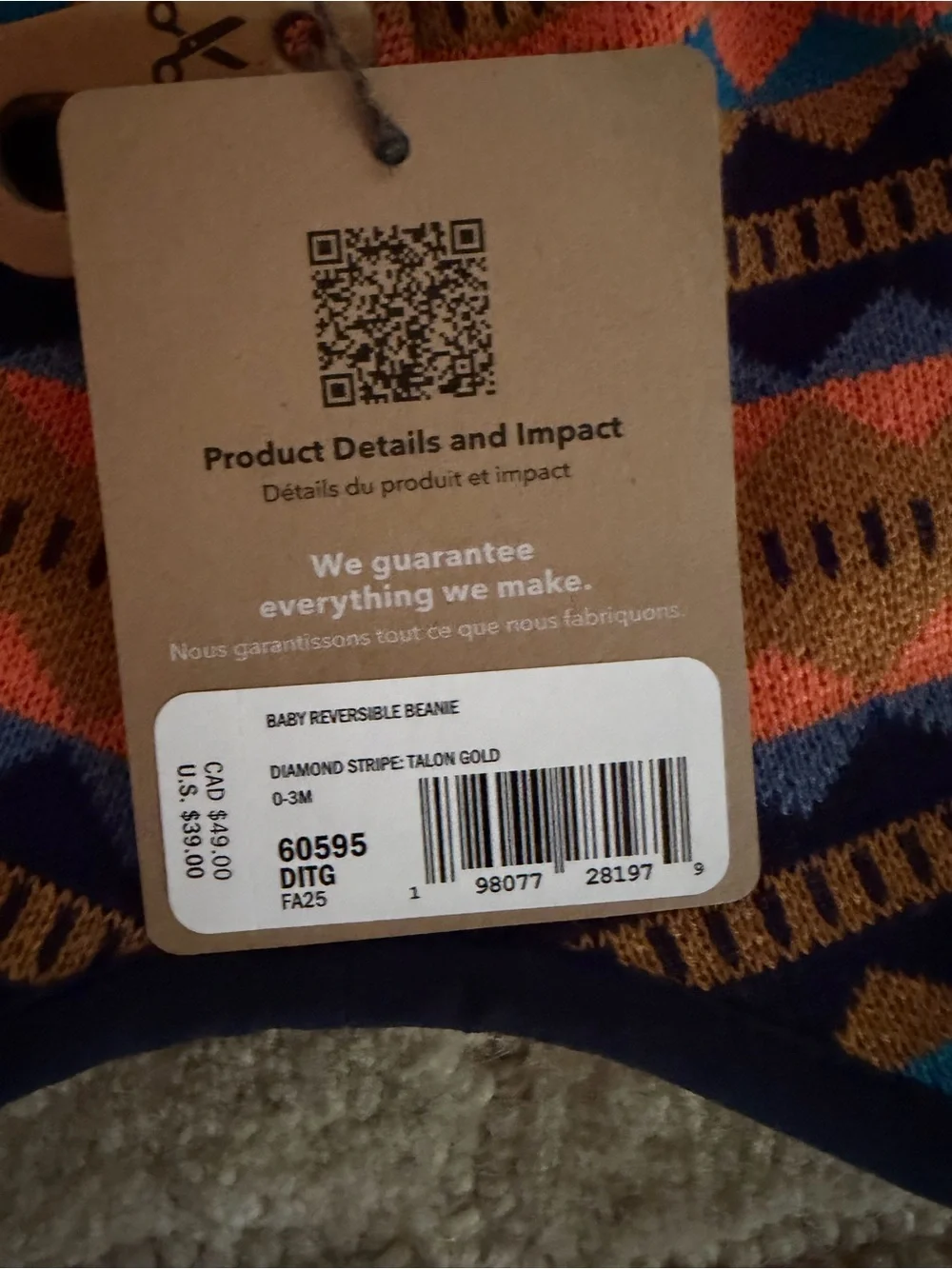 Patagonia Kids Fleece Earflap Hat - Orange, Blue & Navy